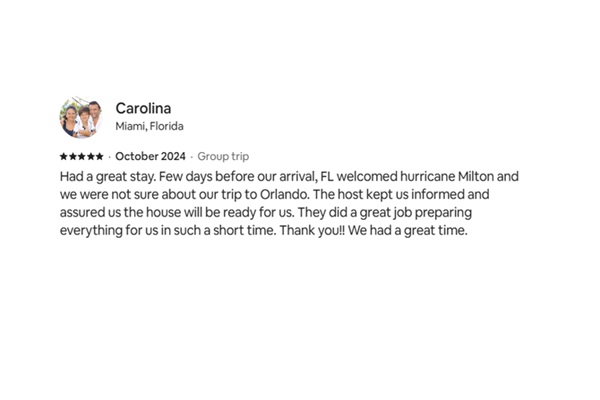 Five-star guest review from a past visitor