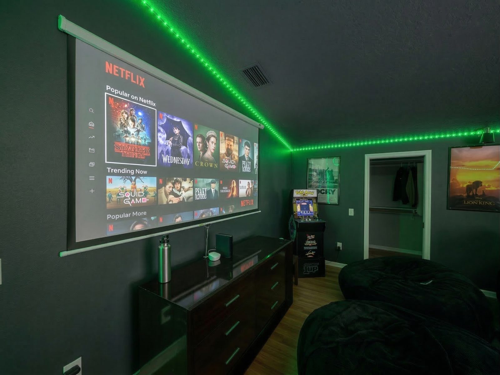 Game room with projector