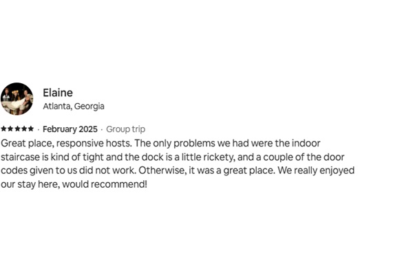 Five-star guest review from a past visitor