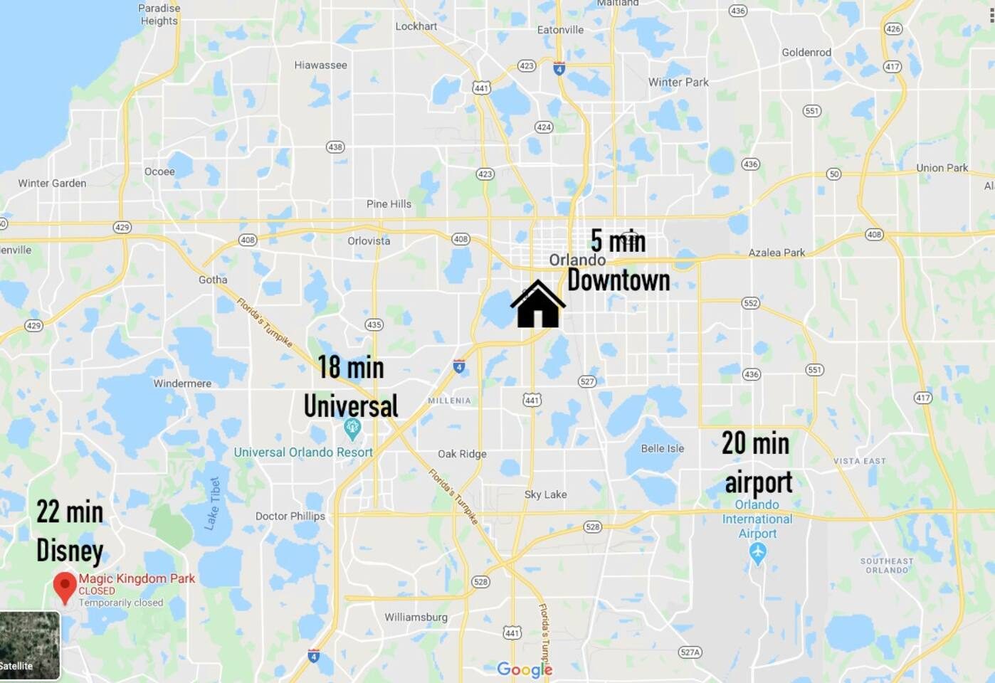 Just five minutes to downtown, twenty to the parks.
