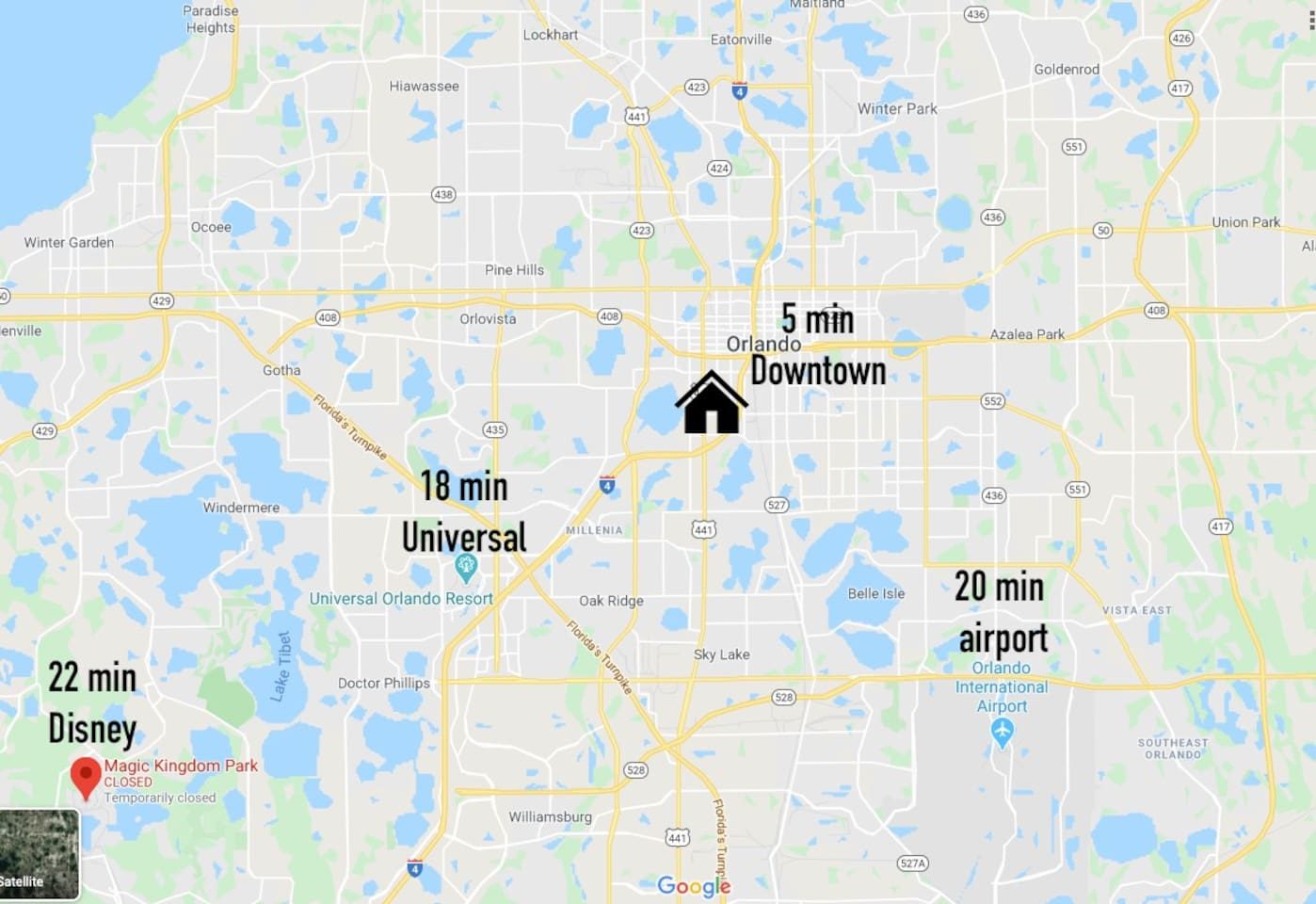 Just five minutes to downtown, twenty to the parks.