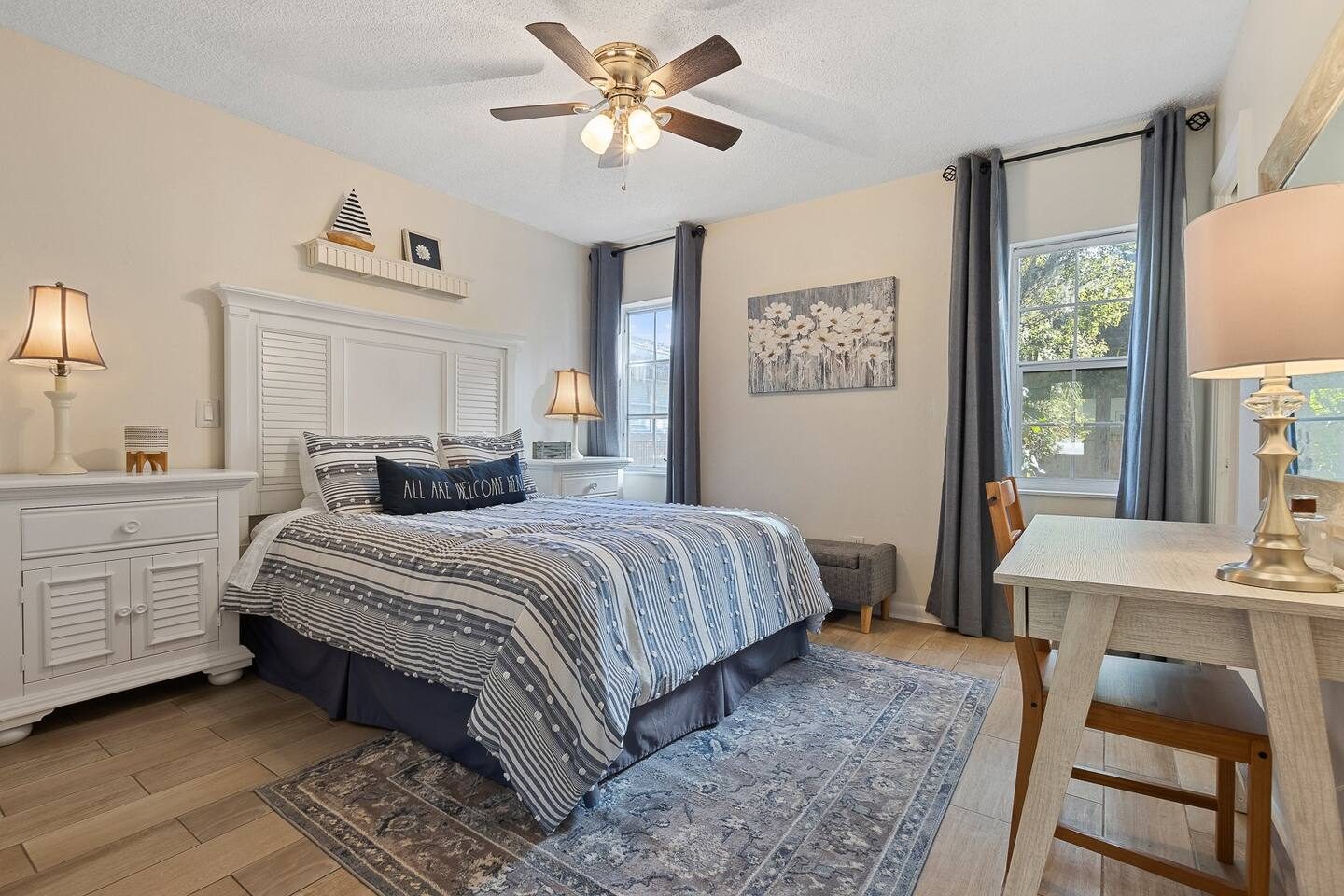 Rest easy in the breezy, coastal-styled Blue Room.
