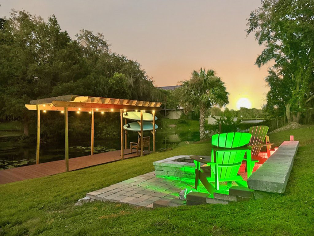 Golden-hour glow over the lakeside lounge