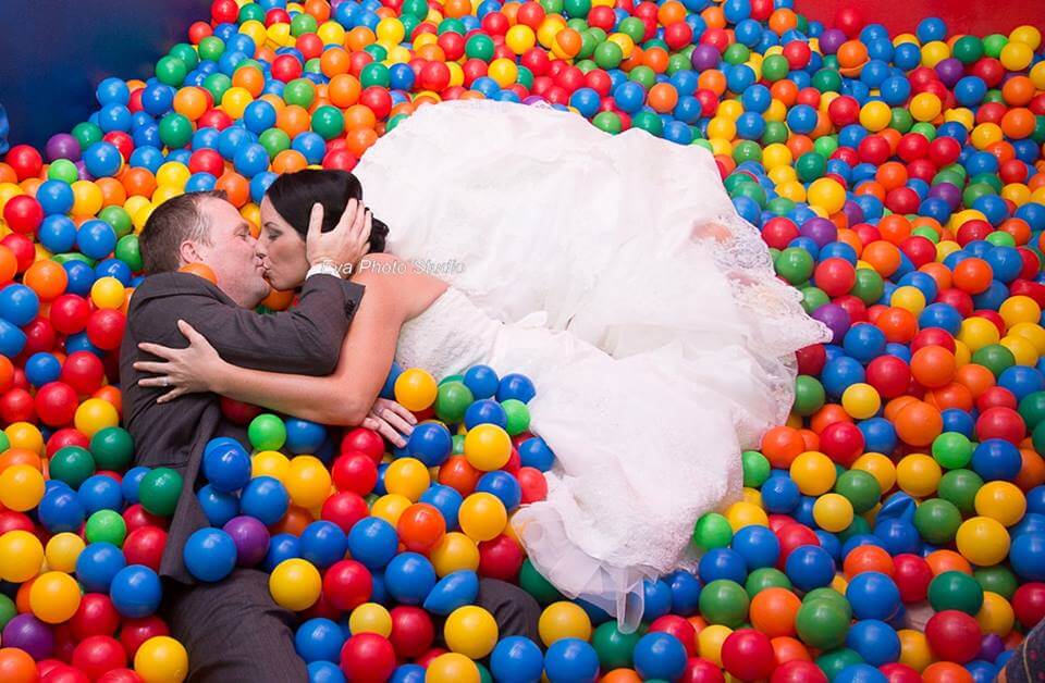 Celebrating in the ball pit