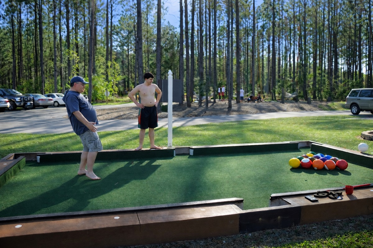 The Snookball (soccer billiards) court.