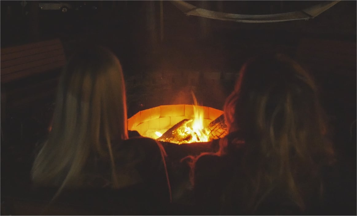 The campfire site at dusk.