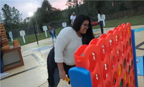 The giant Connect Four, ready to play.