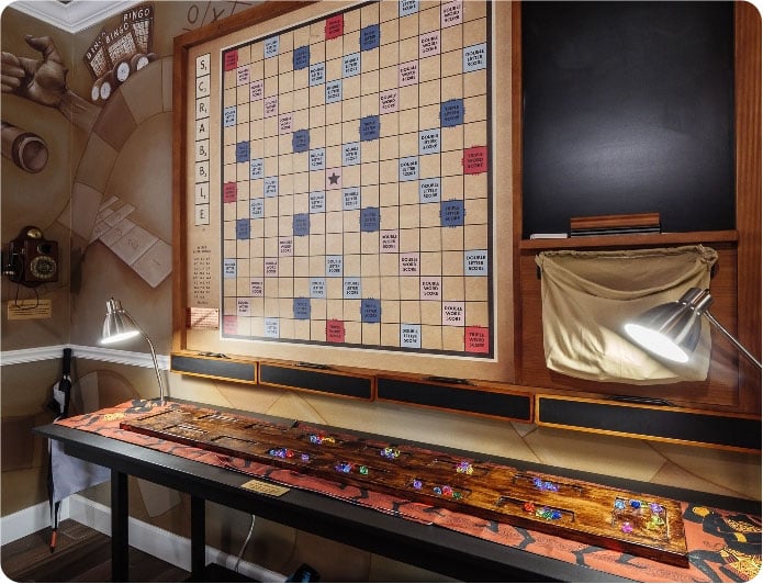 The 6 foot Scrabble board on the wall.