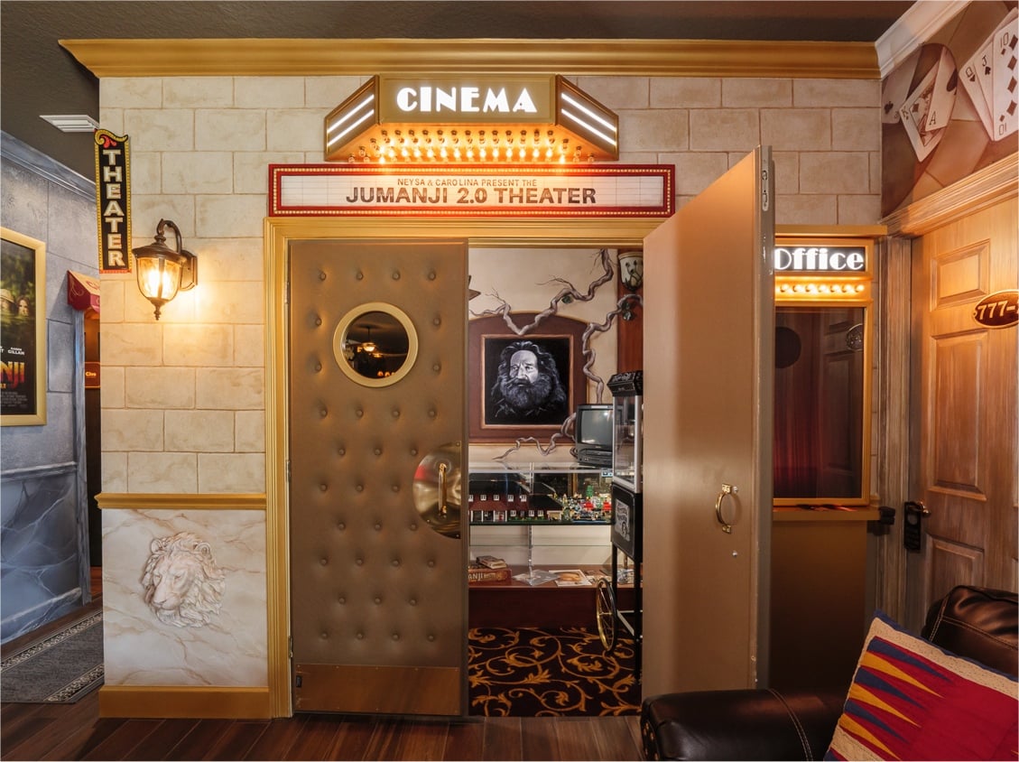 The old-fashioned theater lobby entrance.