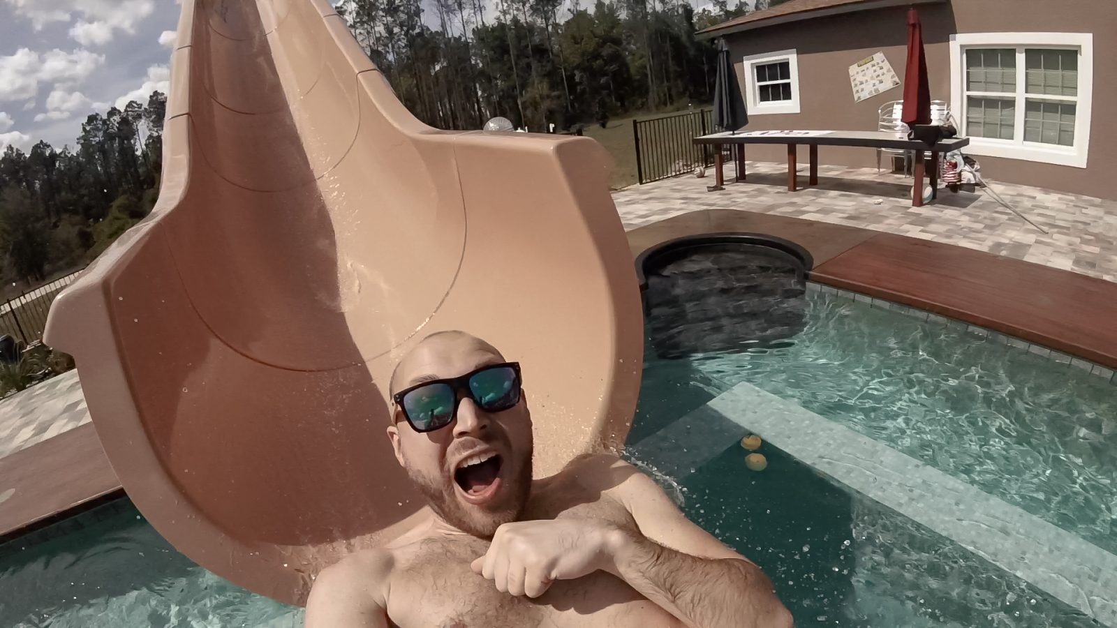 Waterslide splash pool.