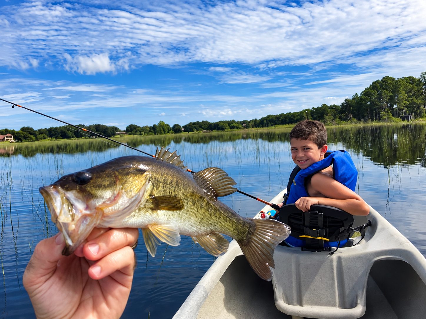 Catching fish on the lake.