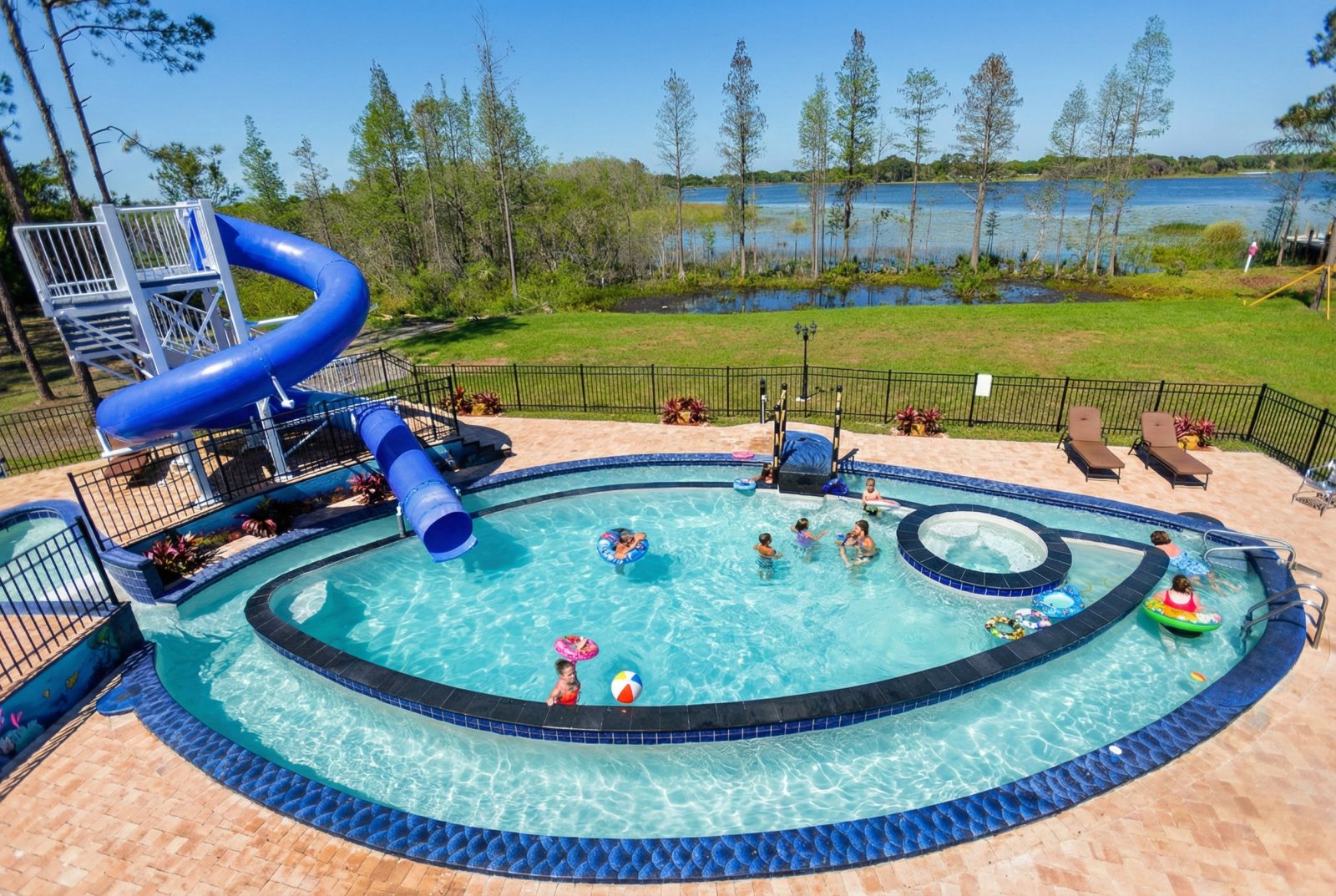 Giant waterslide at Clermont private waterpark vacation home